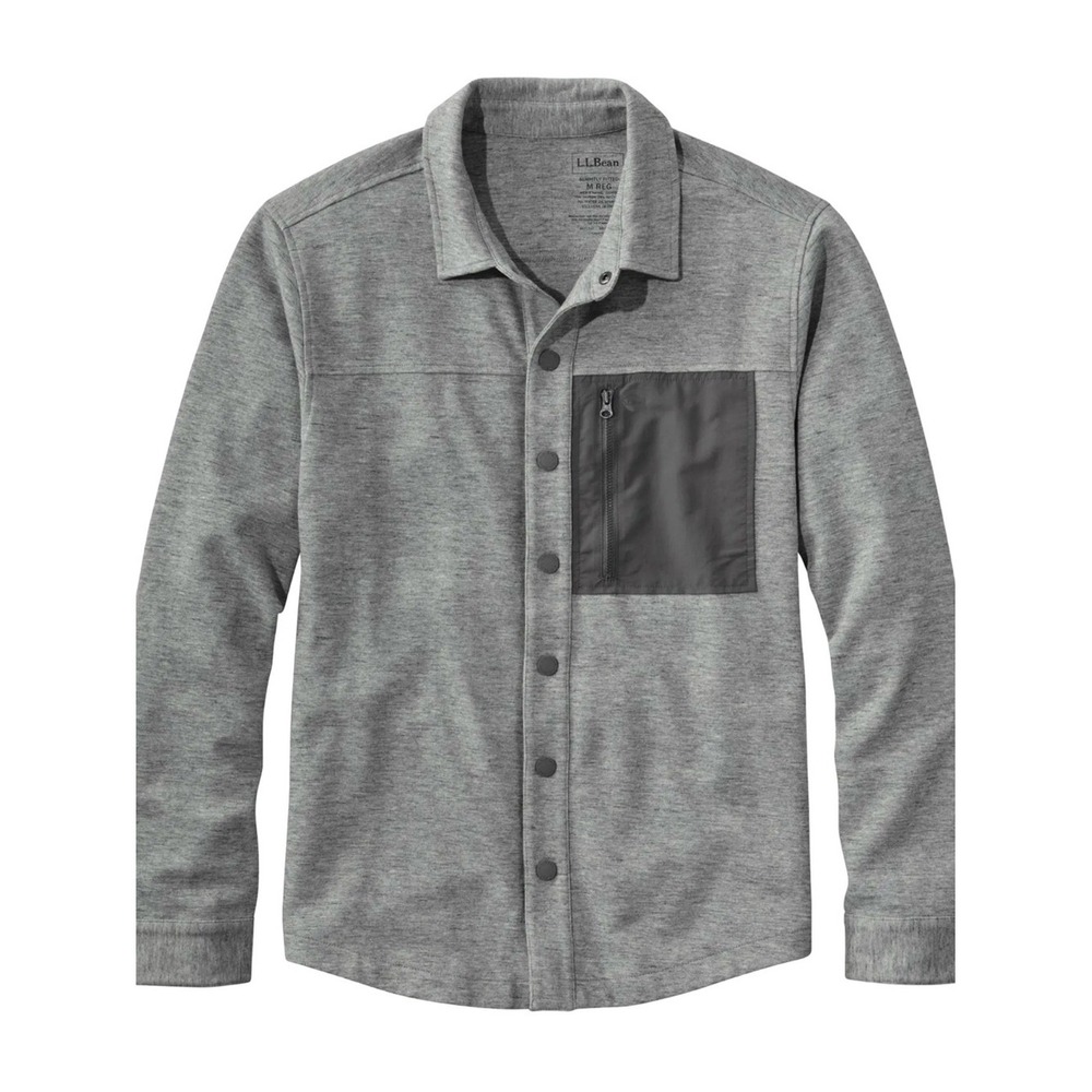 LL Bean Mens Slightly Fitted Shirt Jacket Gray Snap Front 516015 L REG